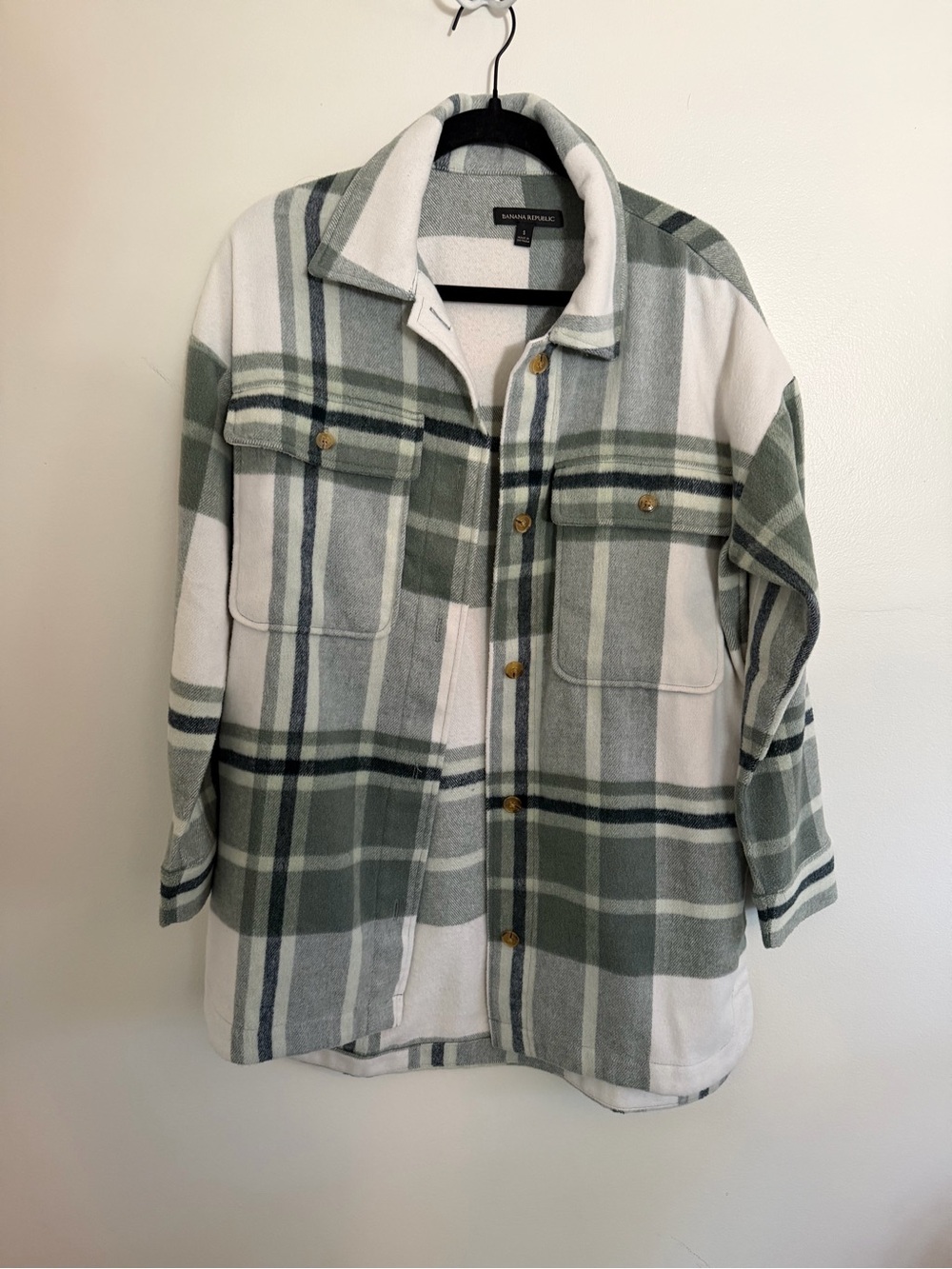 Banana Republic Green and White Plaid Shacket